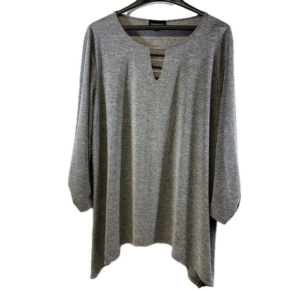 Fortune + Ivy Gray Keyhole Tunic Top, Long Sleeve, Plus Size XXL